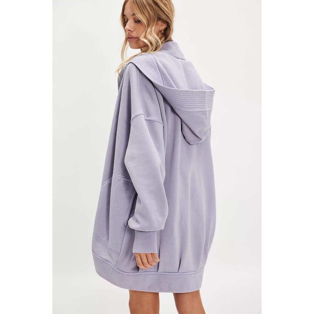 Free People Poppi Cardi Hoodie Jacket Top Oversized Ribbed Comfy Blue XS 289866